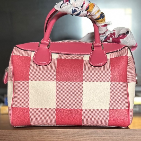 Coach Bennett Satchel in Strawberry Buffalo Plaid w/Matching Wristlet - Picture 4 of 5